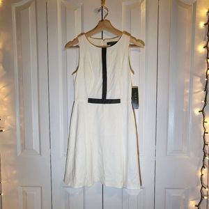 LAUREN RALPH LAUREN White Dress with Black Leather Accent Size 2P